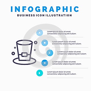 Glass, Drink, Wine, Beer Line icon with 5 steps presentation infographics Background