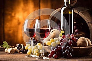 glass drink wine food beverage winery alcohol background bottle grape harvest. Generative AI.