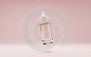 Glass dropper bottle cosmetic oil or serum mock up banner. Realistic vial with pipette for medical drops, clear