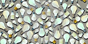 Glass electric light bulb. Lighting device. Energy Saving Technologies. Seamless pattern. Vector