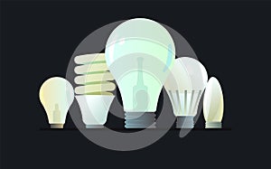 Glass electric light bulb. Lighting device. Energy Saving Technologies. Vector