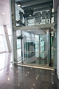 Glass elevator for disabled people at international airport