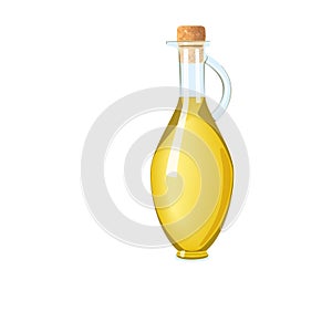 Glass empty decanter with cork, handle. tranparent flagon icy-white on white background