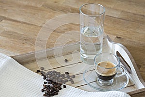 Glass of espresso and brown sugar