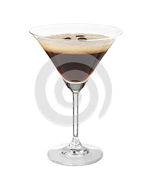 Glass of Espresso Martini on white. Alcohol cocktail photo