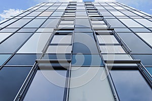 Glass facade of high-rise horzontal