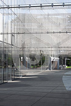 A glass facade of McCaw Hall at the Seattle Center, Seattle, USA