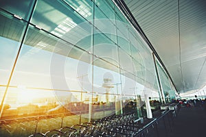 Glass facade of modern airport terminal