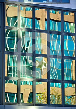 Glass facade of modern office building