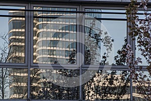 Glass facade of an office building