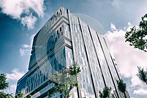 Glass facade of an office building.