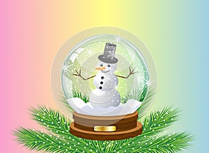 Glass festive ball with a snow man inwardly