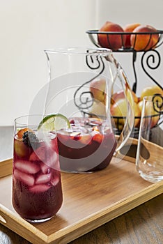 Glass filled with ice cold refreshing red sangria