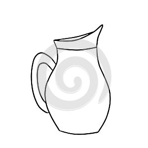 Glass flagon for milk, water, juice. Simple vector outline illustration in cartoon doodle style. Element of dishes - decanter,