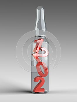 Glass flask with 2021 numbers inside. The concept of fighting the global epidemic of coronavirus