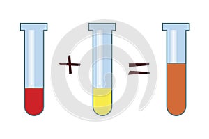 A Glass flasks with red, yellow and orange liquid isolated on a white background for design, a vector stock illustration as a