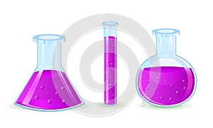 Glass flasks with violet substance