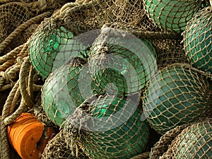 Glass float, old fishing nets