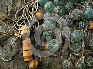 Glass float, old fishing nets