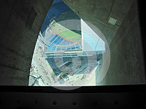 Glass floor in CN Tower, Toronto. Ontario, Canada.