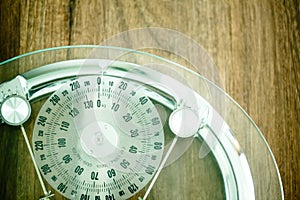 Glass floor weight scales, close up