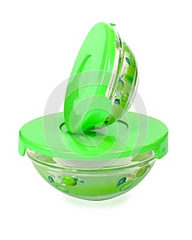 Glass food container with plastic lids
