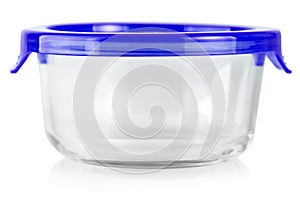 The glass food container with red plastic lid