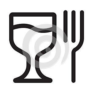 Glass fork vector icon.wine drink glass.Food safe symbol. The international icon for food safe material are a wine glass and a for