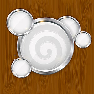 Glass frame on wood background. vector