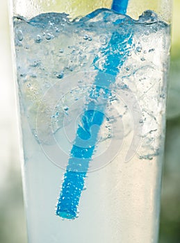 Glass of fresh cool tonic with ice