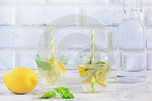 Glass of Fresh Cool Vitamin Water with Lemon Mint