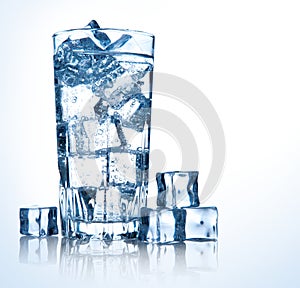 Glass of fresh cool water with ice