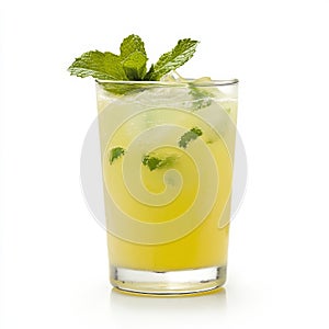 A glass of fresh limeade with mint, isolated on a white background,
