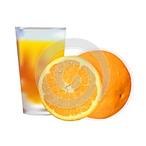 Glass of fresh orange juice and oranges fruit isolated on white background. Vector