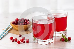 Glass with fresh organic cranberry juice