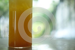 A glass of fresh squeezed orange juice