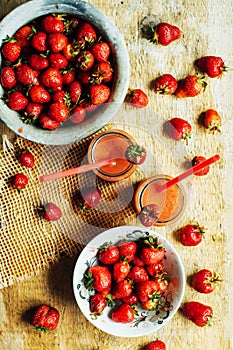 Glass of fresh strawberry nonalcoholic cocktail with berries.