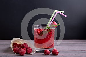 Glass of fresh strawberry smoothie and fresh strawberries . Healthy food and drink concept