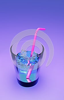 A glass of fresh water with ice cubes a cocktail stick