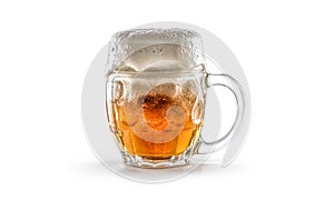 Glass of freshly drafted beer on a white background