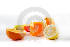 Glass of freshly squeezed orange and lemon juice