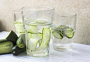 Glass of freshness water with cucumber