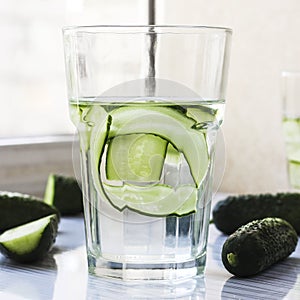 Glass of freshness water with cucumber