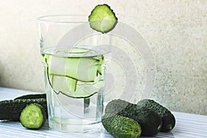 Glass of freshness water with cucumber