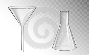 Glass funnel and flask, glassware for chemical lab