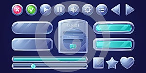 Glass game buttons, ui or ux menu panel elements