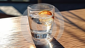 A glass glass with clean water on a plain background, a drink for diets and a health drink