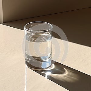 A glass glass with clean water on a plain background, a drink for diets and a health drink