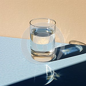 A glass glass with clean water on a plain background, a drink for diets and a health drink