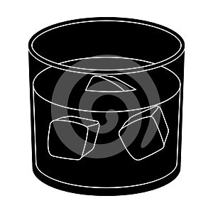 Glass glass of whiskey with ice. Alcoholic beverage of the detective.Detective single icon in blake style vector symbol